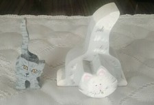 Wooden Cat Ornaments  Wood Sculpture  Set of 2  Cute