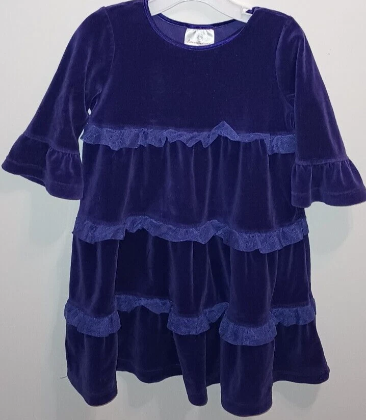 Vestido boho Hanna Andersson para niñas talla 4 mezcla de algodón púrpura cuello redondo manga corta Foto 3 de 4