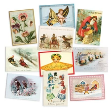 Victorian Christmas Postcards Card 10 Set Collection Weird Creepy Funny Unique