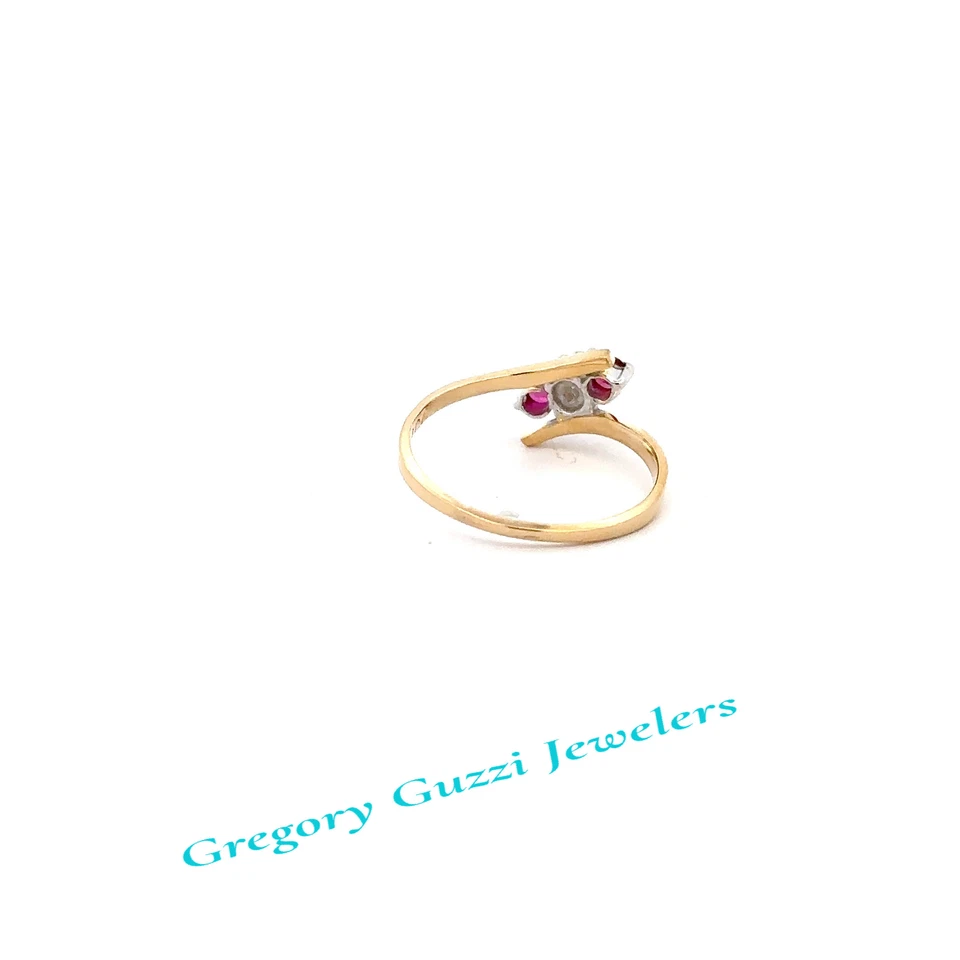 14KT. Yellow Gold Three Stone Ruby And Diamond Ring (Size 7) - Image 3 of 4