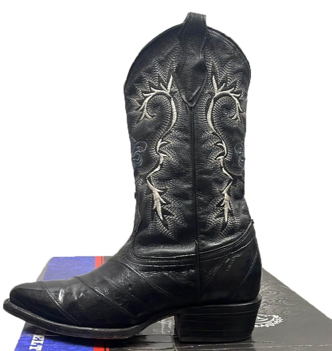 Herencia Exotic Genuine Eel Skin Black Leather Western Cowboy Boots (Sz 11) Herencia Black Exotic EEL Skin Cowboy Western Boots Men main image 2
