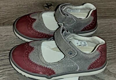 Baby Girl Hush Puppies Red Gray Mary Jane Dress Formal Comfortable Shoes Sz 7M
