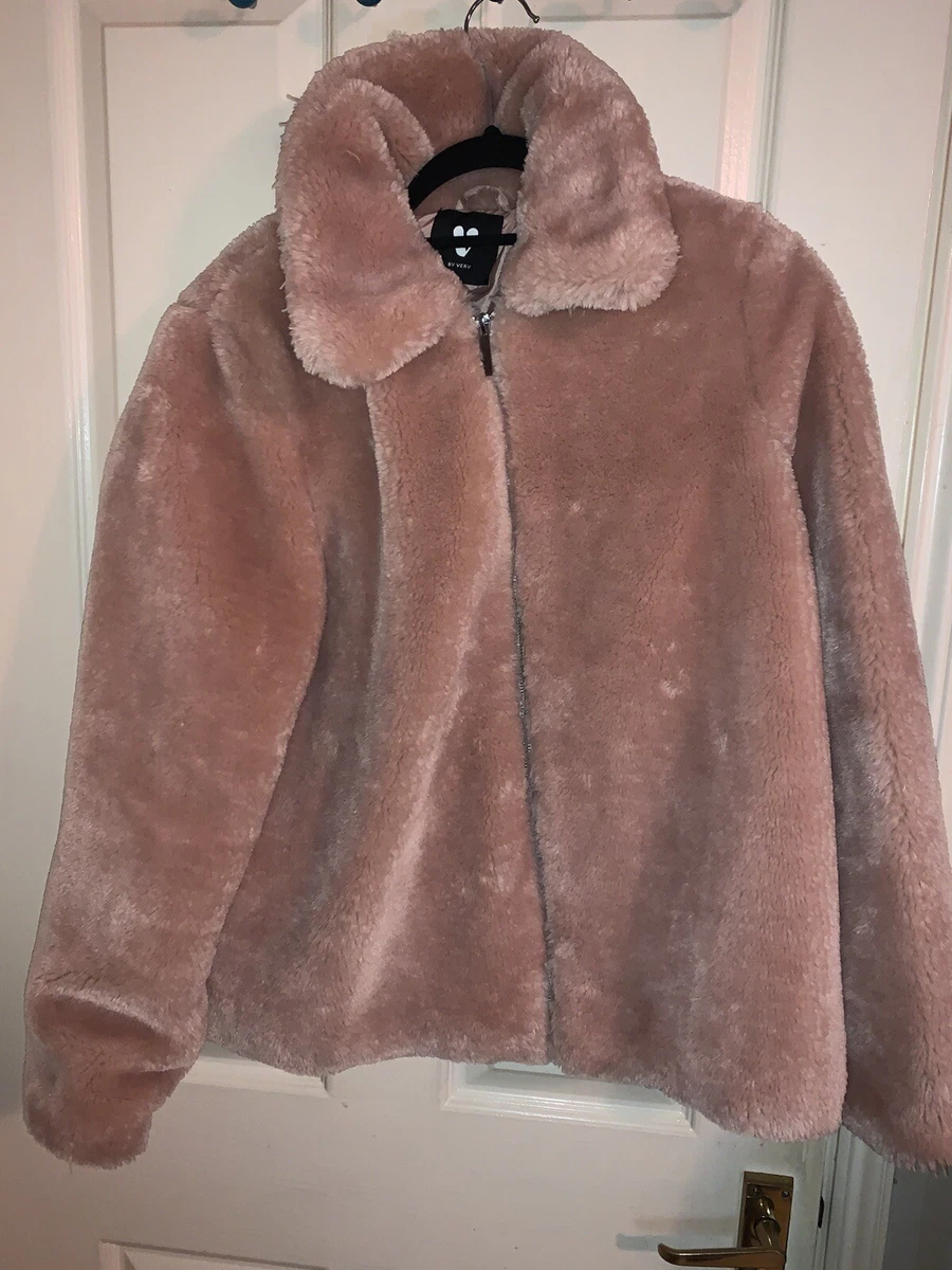 V by Very LADIES TEDDY COAT FAUX FUR PINK COAT SIZE 18