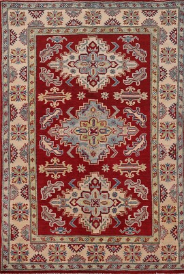 Tribal Geometric Super Kazak Handmade Oriental Red/ Ivory Area Rug Carpet 4'x6'