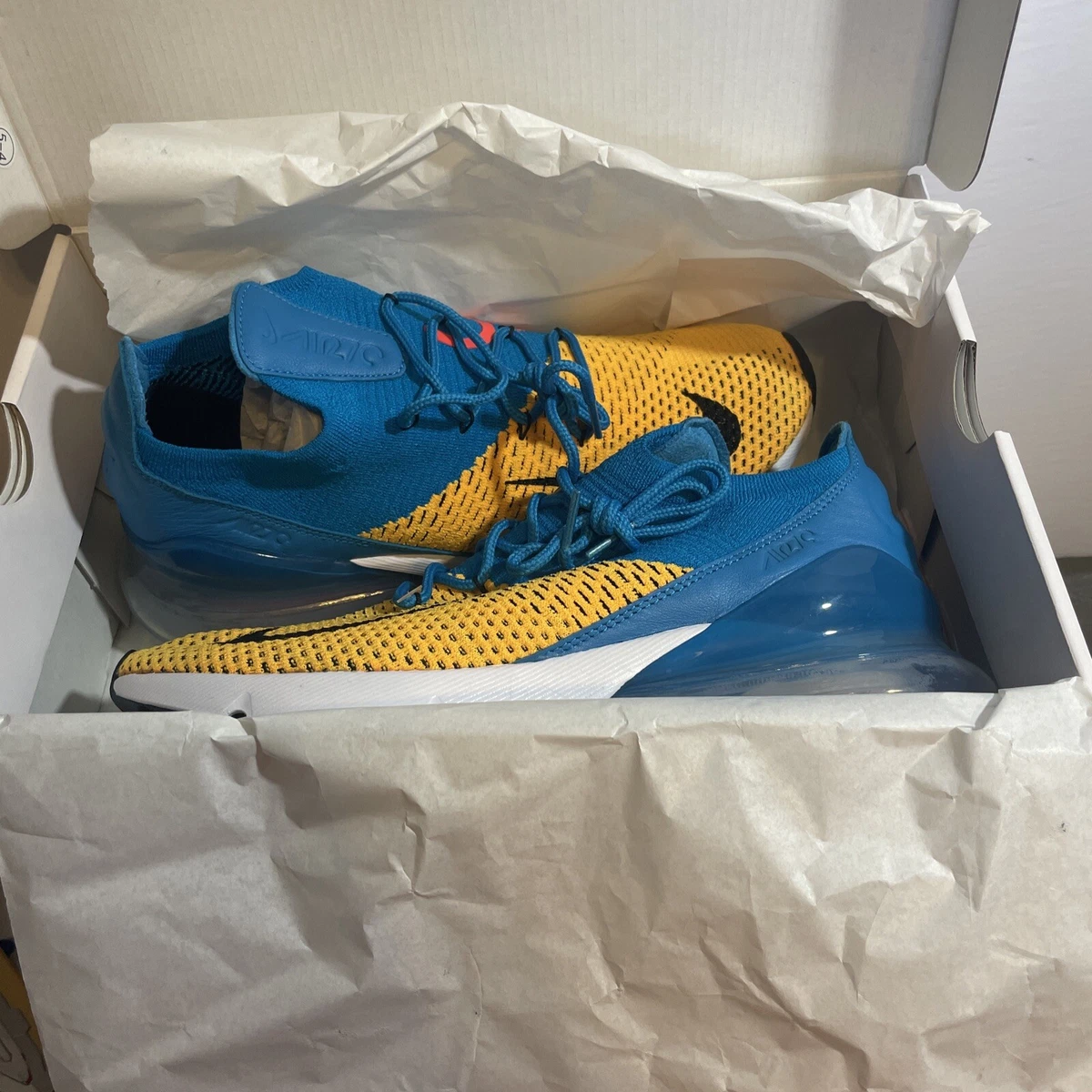 Nike Air Max 270 Flyknit Mens AO1023 Laser Orange Blue Orbit Shoes