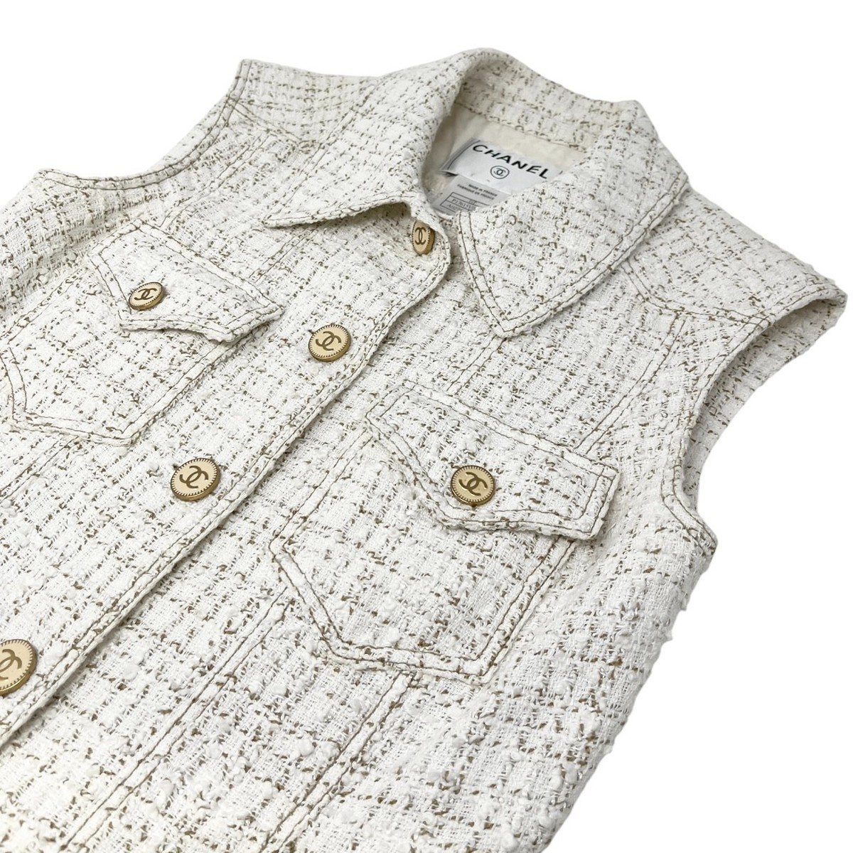 シャネル ジャケット CCマーク ポケット CHANEL Vintage 01P CC Mark Logo Sleeveless Vest Jacket #36