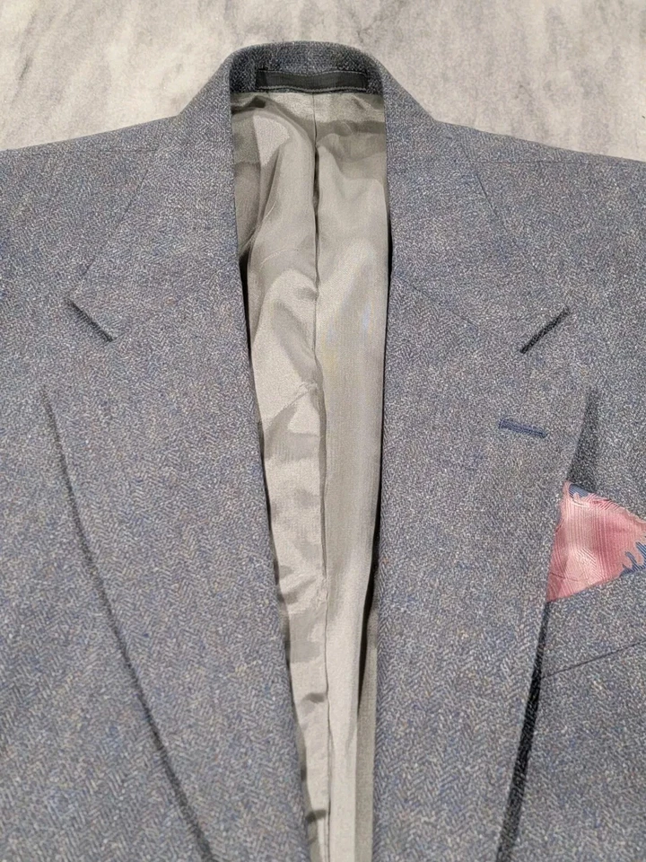 Blazer 40R Para Hombre OLIVER Vintage Azul Ártico Seda Lino Lana 2 Botones Abrigo Deportivo Foto 3 de 4