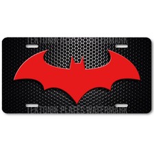 Batman Batarang Novelty Car License Platetag - Redmesh Image On Flat Aluminum Batman Batarang Novelty Car License Platetag - Redmesh Image On Flat Aluminum