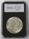 1921 MS-60 MORGAN DOLLAR, IN LITTLETON 100th ANNIVERSARY SLAB, SPOTS ON COIN