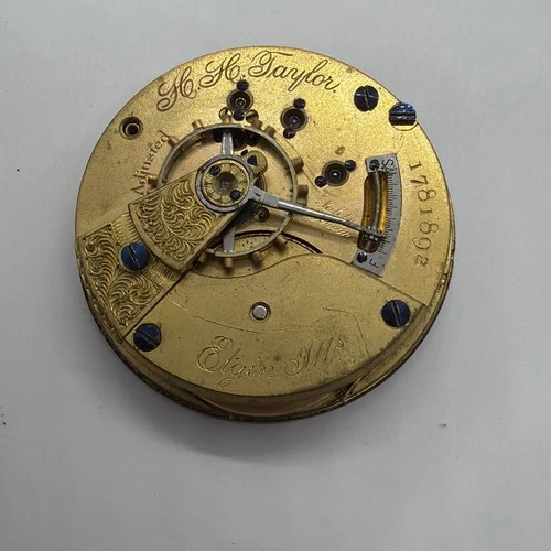 Elgin 15J Adj Railroad Grade 80 HH Taylor antique hunting movement only Runs 892