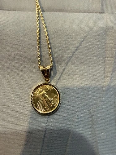 1992 $5  Gold American Eagle Coin With Gold bezel and Gold Chain
