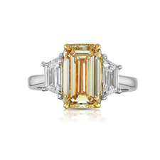 14K Multi Gold Ring IGI Fancy Intense Yellow Emerald 3.7 Carat Lab Grown Diamond