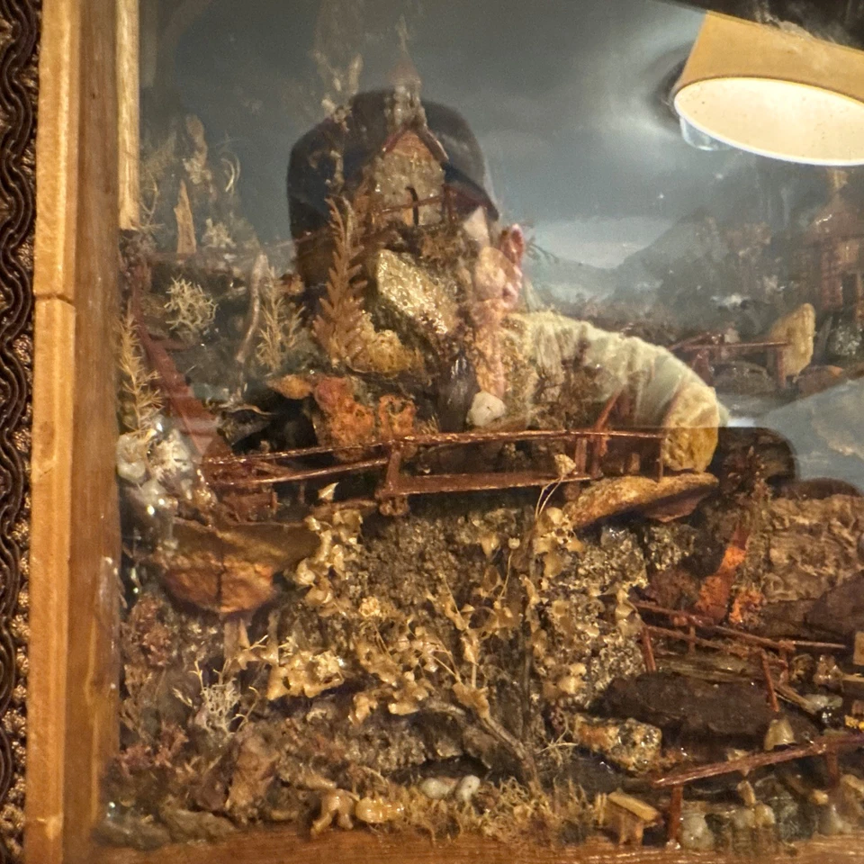 Caja de sombra alemana hecha a mano 1955 vintage escena de cocina caja de música diorama detallado Foto 2 de 4