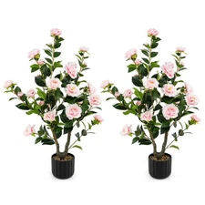 2PCS 38" Artificial Camellia Tree Faux Floral Plant Fake Tree for Decoration