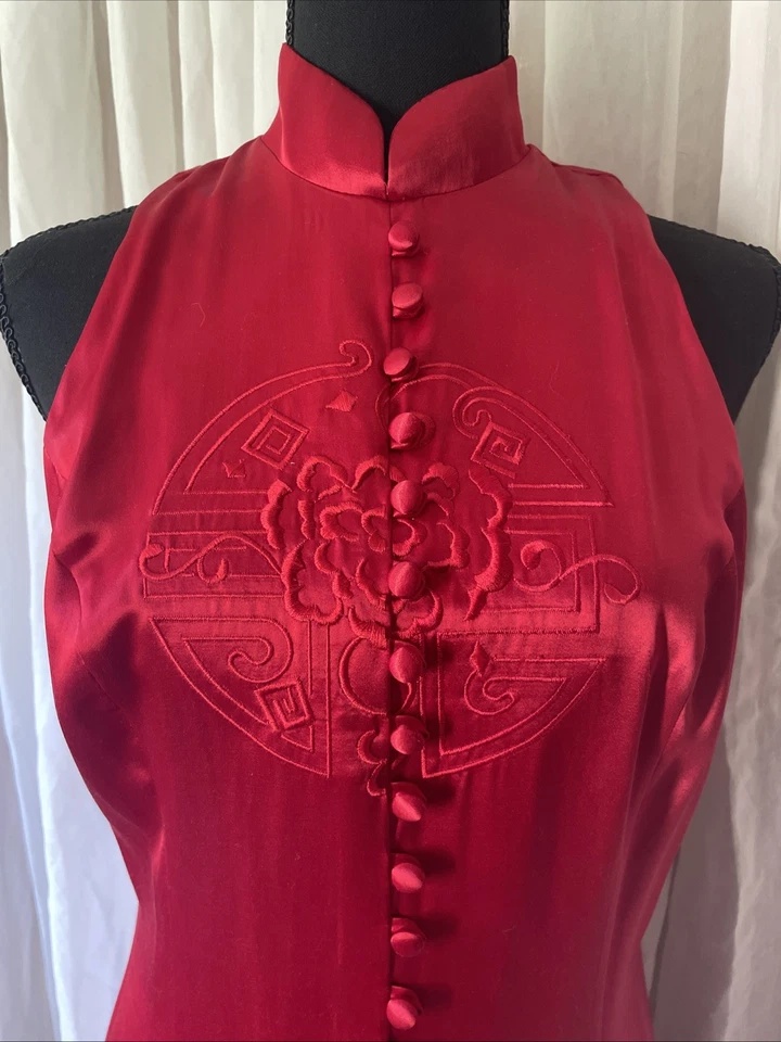 Редкий винтажный размер 7/8 красный официальный возвращение домой азиатский Cheongsam/Qipao длинное платье - костюм - Изображение 4 из 4