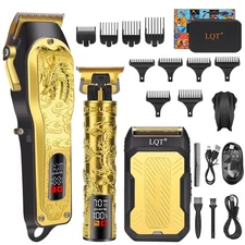Professional 3-in-1 Haircut and Shaving Set, Gold Design LED Display 17 Acces...
