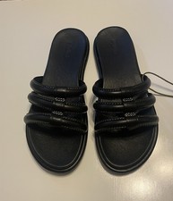 OluKai Tiare Slide Black Leather Women  sSandals Size 8 W NWT