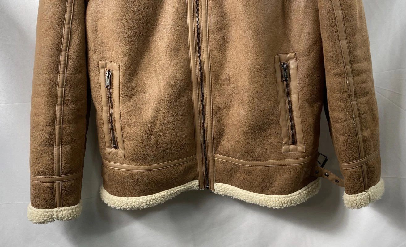 Guess Men's Brown Vegan Leather Faux Shearling Lined Jacket Sz M - product detail image 6