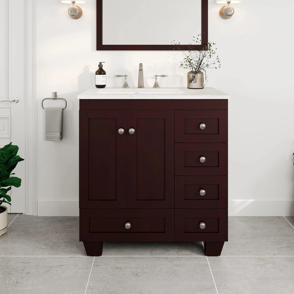 Eviva Acclaim 30"W x 22"D Teak Bathroom Vanity with White Mahogany Single Vaniti - Image 2 of 4