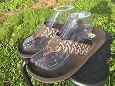 Yellow Box Flip Flops Brown Geometric Sequin Shiny Diagonal Wedge Sandals Pepper