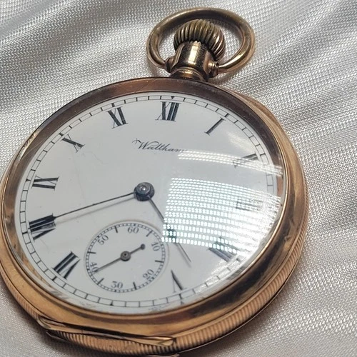 Stunning Antique Waltham Open Face Pocket Watch Gold Plated Fully Working