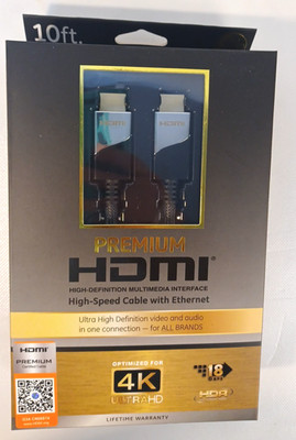 GE PREMIUM 10 FOOT HDMI CORD GOLD PLATED CONTACTS FOR COMPUTERS BLUE RAY SMARTTV