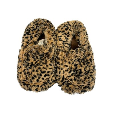 Warmies Woman's Microwavable Fuzzy Slippers. Leopard Print. One size Up to Sz 9