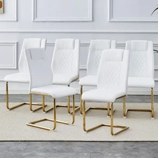 Set of 6 Dining Chairs PU Chair Kitchen Dining Room Chairs w/ Metal Leg White