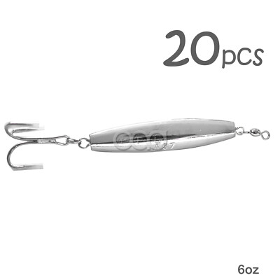 20pcs 6oz Fishing Diamond Jigs Chrome Silver w/ a treble hook Jigging Metal WOW!