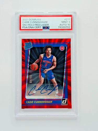 Cade Cunningham Auto /49 – 2021 Donruss Red Laser Rated Rookie PSA 9/10 🔥🏀