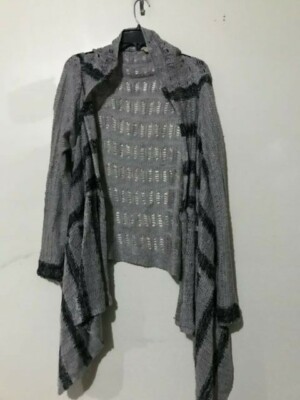 Energe World Wear Plus Size 1X Gray Black Flap Front Sweater Women RN#19794