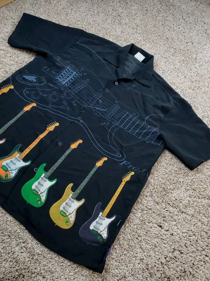 Camisa De Colección Hard Rock Café Fender Pequeña Hombres Negra Abotonada Guitarra Kona Hawaii Foto 2 de 4