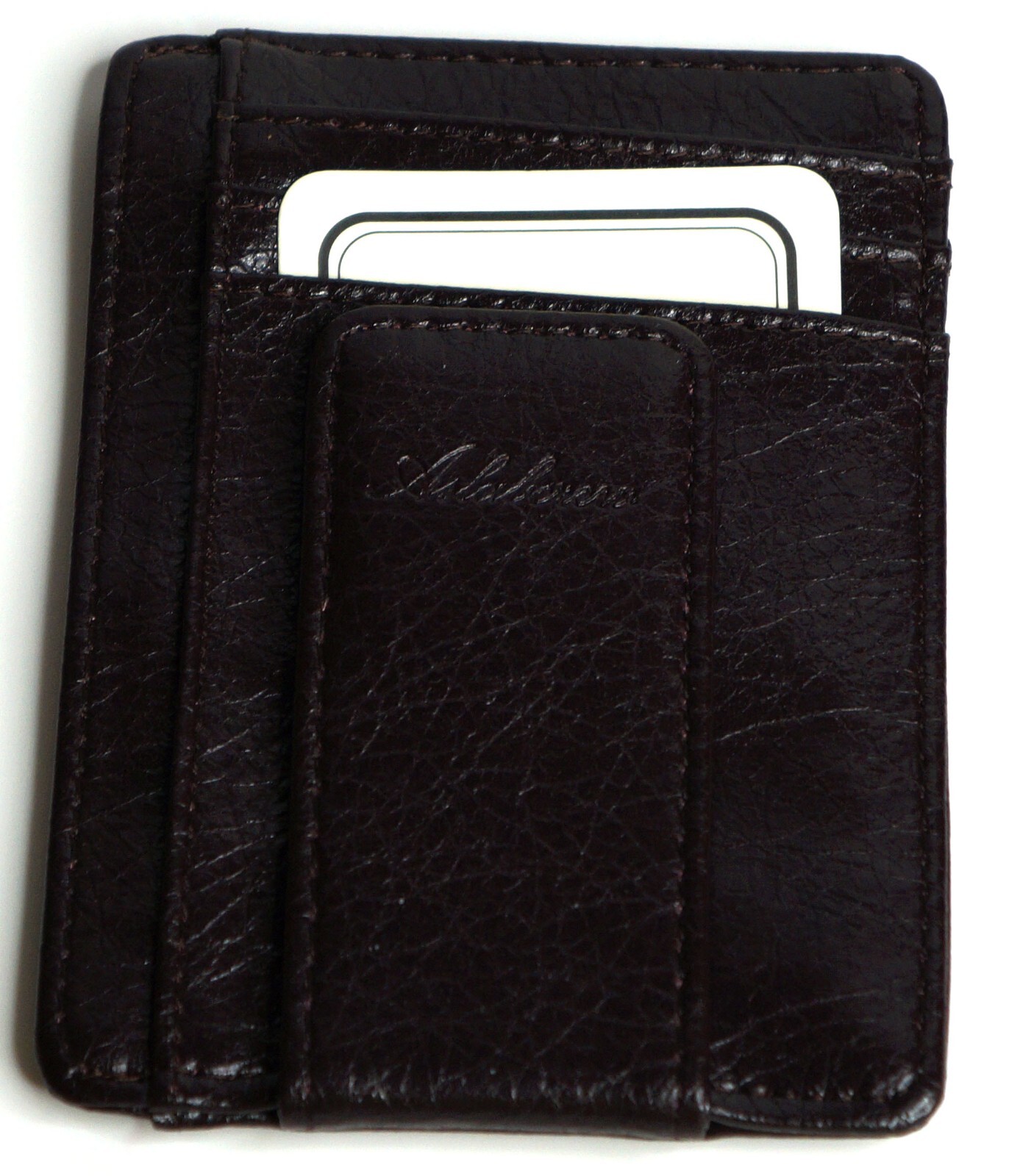 AslabCrew Dark Brown Front Pocket RFID Blocking Minimalist Slim Leather Wallet