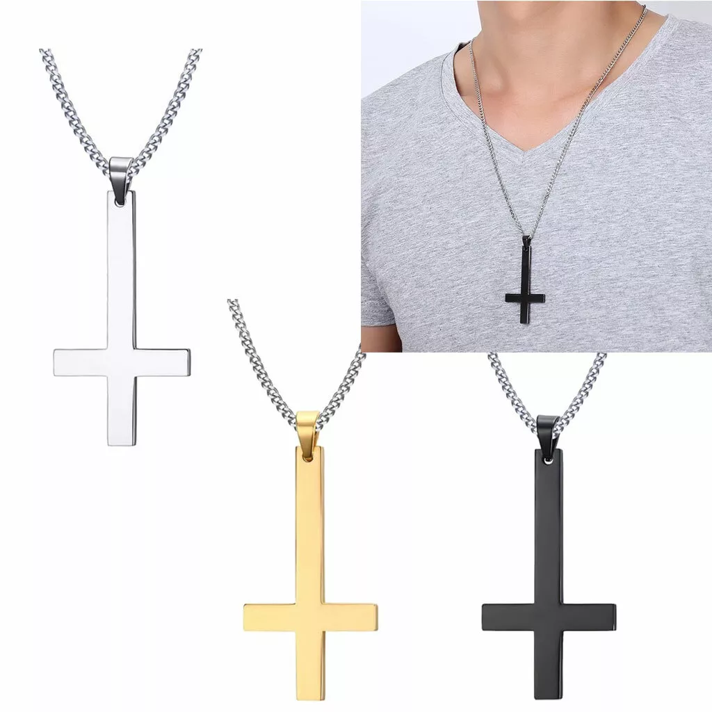 Upside Down Cross Necklace Inverted Cross Pendant with Chain