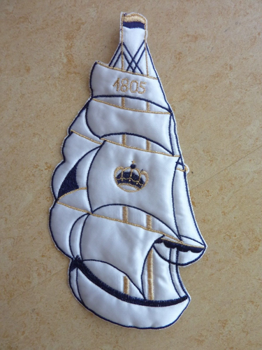 Aufnäher Patch Schiff Segelschiff maritim Durchmesser 23,5 x 12 cm