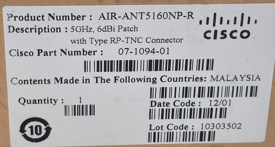 Sealed Cisco AIR-ANT5160NP-R 5GHz 6dBi 802.11n Directional Antenna - Image 3 of 3