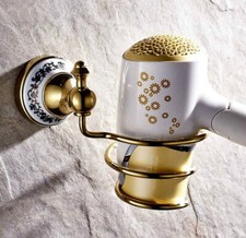 Gold Color Brass Wall Mounted Bathroom Accessories Hair Dryer Holder sba258