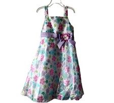 Sophie Rose Girls Pink Blue Floral Sleeveless Lined Back Tie Zip Party Dress 6