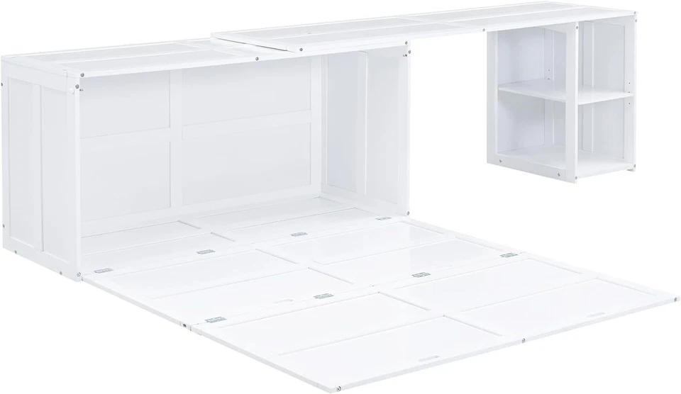 Queen Size Murphy Bed with Rotable Desk & Open Shelves, Space-Saving Murphy Bed - Image 3 of 4