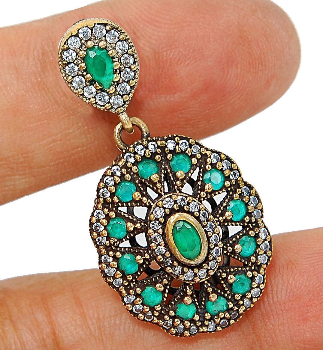 Ottoman Empire Inspired 4CT Emerald 925 Sterling Silver Pendant S2323