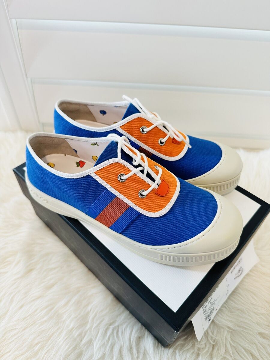 NIB GUCCI Kids Size 36 Sneakers Shoes Blue Orange Web Women NIB GUCCI Kids Size 36 Sneakers Shoes Blue Orange Web Women
