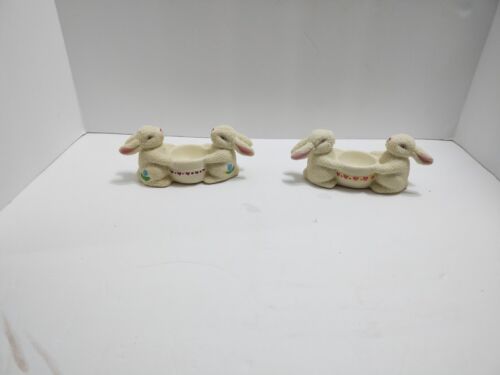 Vintage Easter Bunny Rabbit Egg Cup Pebble Sand Glaze Porcelain Bisque Spring 2 - Picture 4 of 15