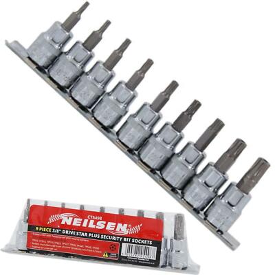 Neilsen 9-teilig Torx Bit Star Plus Sicherheit manipulationssicherer Steckschlüsselsatz TP10 -TP50 3/8''
