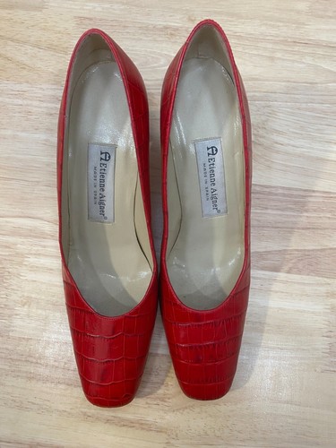 ETIENNE AIGNER Womens 8N Shoes Valencia Spain Red Croc Embossed Leather Heel - Picture 5 of 11