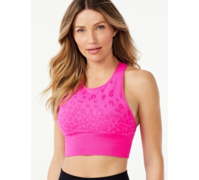 Sofia Vergara Women s Seamless Animal Print Sports Bra, Low Impact,Pink ,XS 0-2