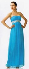 JS BOUTIQUE Strapless Beaded Silk Gown Sz 2 Sky Blue