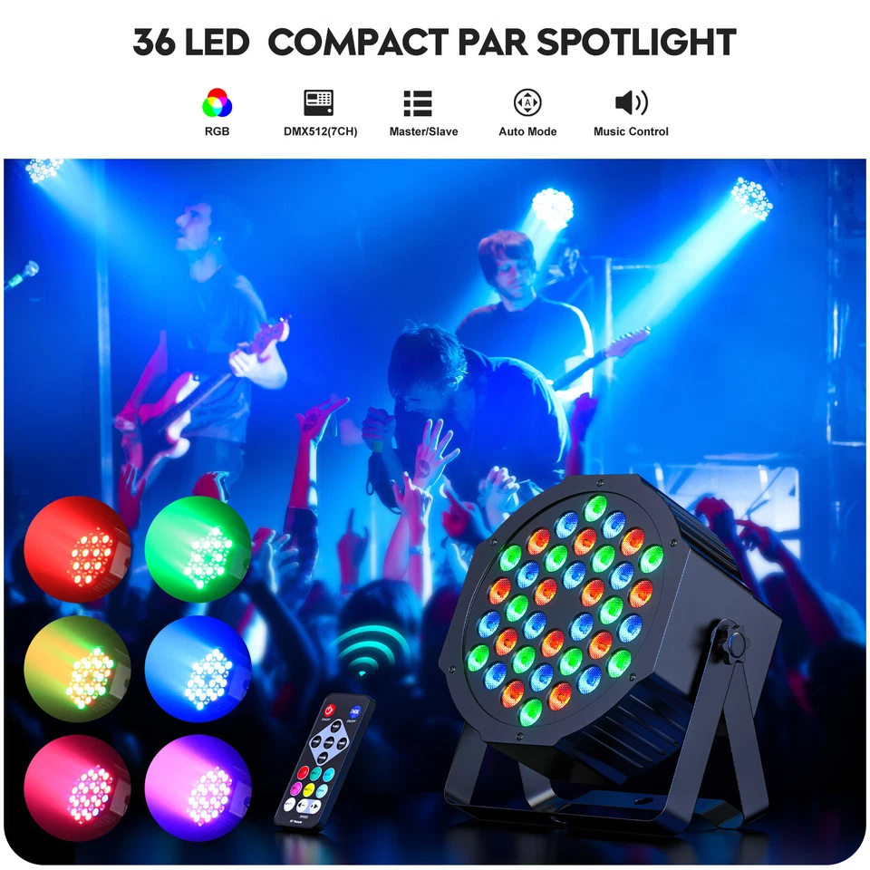 LED Stage Light RGB PAR Light DMX512 Beam Party DJ Disco Lights Remote Bar - Image 2 of 4
