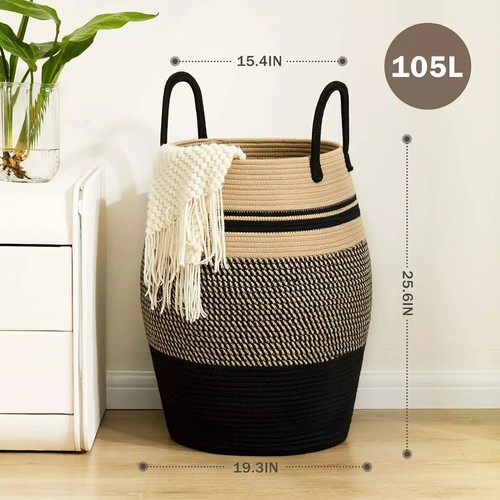 105L Extra Large Laundry Hamper Basket, Woven Tall Clothes Hamper for Storage... - Picture 4 of 8