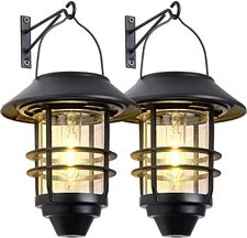 2 Pack Solar Wall Lantern Lights Outdoor Waterproof Sun Powered Wall Light