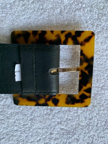 Corset Belt Womens Medium Black Faux Leather Faux Tortoiseshell Buckle READ - Picture 2 of 10